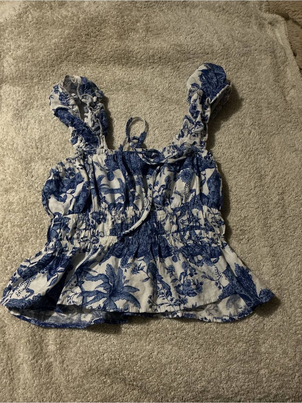 Blue Floral Ruffle Camisole Top - Women's
